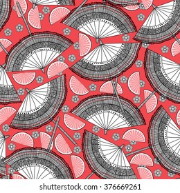 japanese seamless background with fans and umbrellas