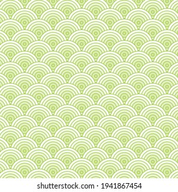 Japanese seamless circles pattern background. Japanese simple rounded background pattern for textile, paper, wrapping, ceramic, web and etc. Simple onion slice ornament design. white and green colors.