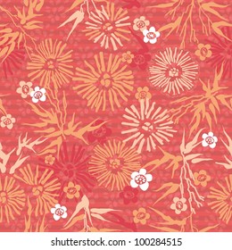 Japanese seamless floral pink pattern. flowers and leaves