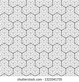 Japanese seamless geometric pattern .Black and white silhouette with average and fine lines.For design template,textile,fabric,wrapping paper,laser cutting and engraving.
