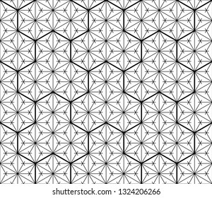 Japanese seamless geometric pattern .Black and white silhouette with average and fine lines.For design template,textile,fabric,wrapping paper,laser cutting and engraving.
