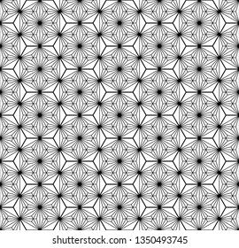 Japanese seamless geometric pattern .Black and white lines.Hexagon grid.Thick and medium thickness lines