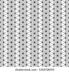 Japanese seamless geometric pattern .Black and white silhouette lines.For design template,textile,fabric,wrapping paper,laser cutting and engraving.Hexagon grid.Medium thickness lines