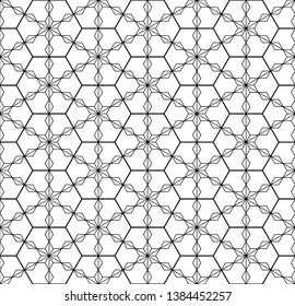 Japanese seamless geometric pattern .Black and white silhouette lines.For design template,textile,fabric,wrapping paper,laser cutting and engraving.Hexagon grid.