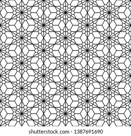 Japanese seamless geometric pattern .Black and white silhouette lines.For design template,textile,fabric,wrapping paper,laser cutting and engraving.AVERAGE thickness lines.