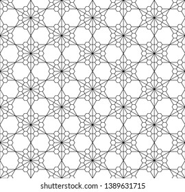Japanese seamless geometric pattern .Black and white silhouette lines.For design template,textile,fabric,wrapping paper,laser cutting and engraving.Fine lines.