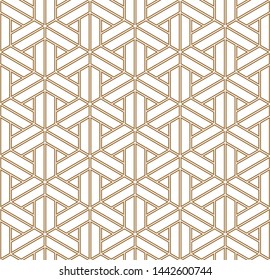Japanese seamless geometric pattern .Doubled fine lines.For design template,textile,fabric,wrapping paper,engraving.Gold color