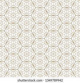 Japanese seamless geometric pattern .Gold silhouette lines.For design template,textile,fabric,wrapping paper,laser cutting and engraving.Hexagon grid.Thick and medium thickness lines