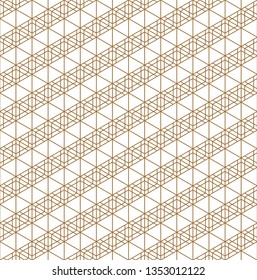 Japanese seamless geometric pattern. Gold silhouette lines. For design template, textile, fabric, wrapping paper, laser cutting and engraving. Hexagon grid. Medium thickness lines.