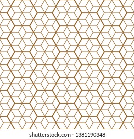 Japanese seamless geometric pattern .Gold silhouette lines.For design template,textile,fabric,wrapping paper,laser cutting and engraving.Hexagon grid.
