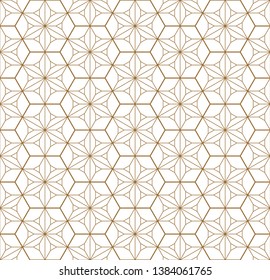 Japanese seamless geometric pattern .Gold silhouette lines.For design template,textile,fabric,wrapping paper,laser cutting and engraving.Hexagon grid.