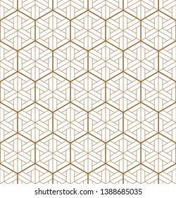 Japanese seamless geometric pattern .Gold silhouette lines.For design template,textile,lattice,fabric,wrapping paper,laser cutting and engraving.Hexagon grid.
