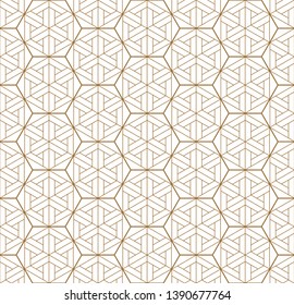 Japanese seamless geometric pattern .Gold silhouette lines.For design template,textile,lattice,fabric,wrapping paper,laser cutting and engraving.Hexagon grid.