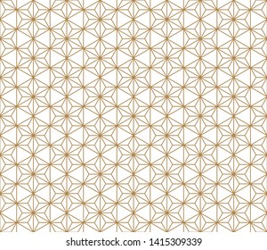 Japanese seamless geometric pattern. Gold silhouette lines. For design template, textile, fabric, wrapping paper, laser cutting and engraving. Average thickness lines.