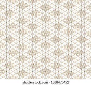Japanese seamless geometric pattern .Gold silhouette lines.For design template,textile,fabric,wrapping paper,laser cutting and engraving.Average thickness lines.