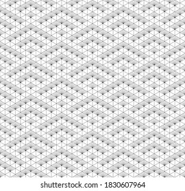 Japanese seamless Kumiko pattern in black and white silhouette with fine lines.