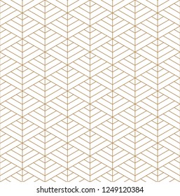 Japanese seamless Kumiko pattern in golden silhouette with fine lines.