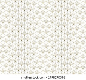 Japanese seamless Kumiko pattern in golden silhouette with fine lines.