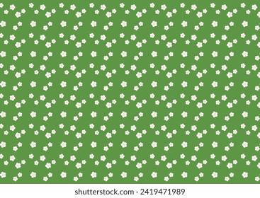 Japanese seamless pattern background with green background studded with small cherry blossoms