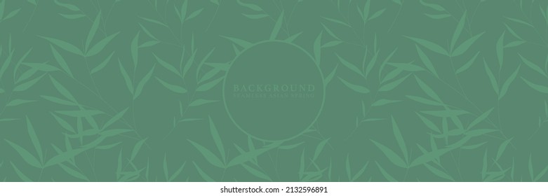 Japanese seamless pattern with bamboo leaves. Vector tropical spa texture background.