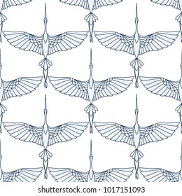 Japanese seamless pattern with beautiful cranes. Chinese vector background with flying birds. Ornament with oriental motives.