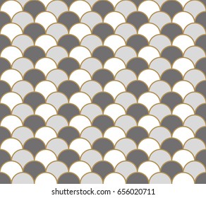 Japanese seamless pattern. Black and white vector background in Japanese style. Wave texture.