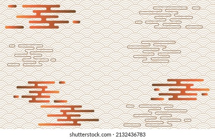 Japanese seamless pattern with clouds, circle overlapping. Waves lines background design Japan or Chinese fabric traditional for decorative, wallpaper, clothing, wrapping.Vector 