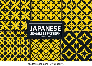 Japanese seamless pattern decorative wallpaper collection with yellow