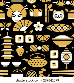 Japanese seamless pattern with food and national symbols