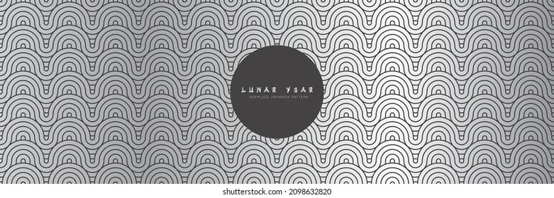 Japanese seamless pattern in geometric traditional style. 3d wavy ornament for lunar chinese new year decoration. Silver and black asian water vector creative motif. Vintage print.