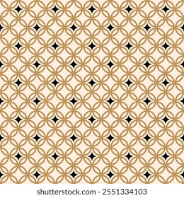 Japanese seamless pattern with gold hemp leaf and black stars. Luxury Asian geometric design for textile, clothing, fabric decor, wallpaper, wrapping paper