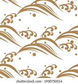 Japanese seamless pattern with hand drawn wave background elements vector in vintage style.