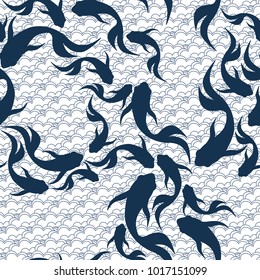 Japanese seamless pattern with koi carps. Chinese vector background with koi fish.