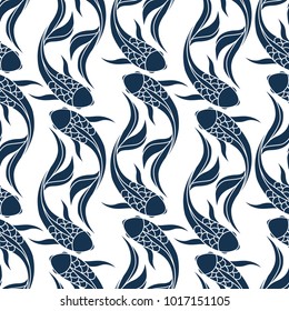 Japanese seamless pattern with koi carps. Chinese vector background with koi fish.