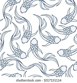 Japanese seamless pattern with koi carps. Chinese vector background with koi fish.