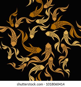 Japanese Seamless Pattern With Koi Carps. Chinese Vector Background With Koi Fish.
