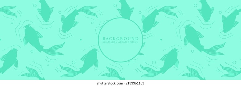 Japanese seamless pattern with koi carps. Vector spring water surface with fishes texture background.