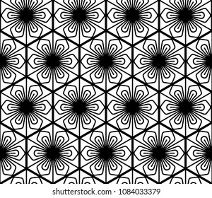 Japanese seamless pattern Kumiko black and white silhouette lines with a large and average thickness