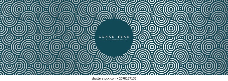 Japanese seamless pattern in oriental geometric traditional style. 3d premium ornament for lunar chinese new year decoration. Silver and blue abstract asian vector creative motif. Vintage print.