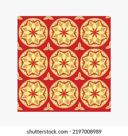 Japanese seamless pattern in oriental geometric style. Red and golden abstract asian creative motif. 