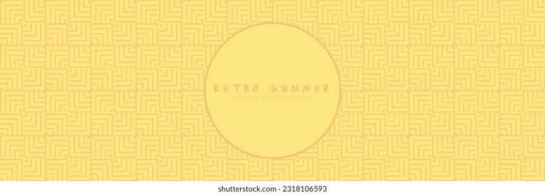 Patrón japonés sin fisuras en estilo geométrico oriental tradicional. Ornamento de verano para la armonía y la relajación de la decoración. Motivo creativo vectorial asiático abstracto de amarillo solar. Mosaico cuadrado vintage