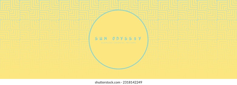 Japanese seamless pattern in oriental geometric traditional style. Summer ornament for harmony and relax decoration. Sun yellow abstract asian vector creative motif. Vintage square mosaic