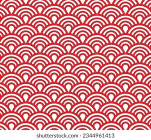 
Japanese seamless pattern in oriental geometric traditional style. 3D festive ornament for lunar chinese new year decoration. Red abstract asian vector creative motif