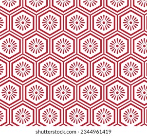 
Japanese seamless pattern in oriental geometric traditional style. 3D festive ornament for lunar chinese new year decoration. Red abstract asian vector creative motif