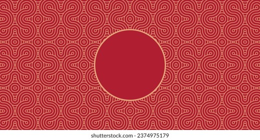 Japanese seamless pattern in oriental geometric traditional style. 3d festive ornament for lunar chinese new year decoration. Red and golden abstract asian vector creative motif.