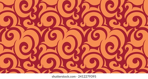 Japanese seamless pattern in oriental geometric traditional style. 3d festive ornament for lunar chinese new year decoration. Red and golden abstract asian vector creative motif. Vintage tiger eps 10