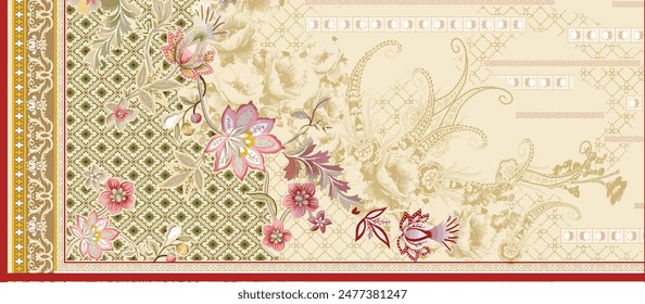 Japanese seamless pattern in oriental geometric traditional style. 3d festive ornament for lunar chinese new year decoration. Red and golden abstract asian vector creative motif. Vintage tiger.
