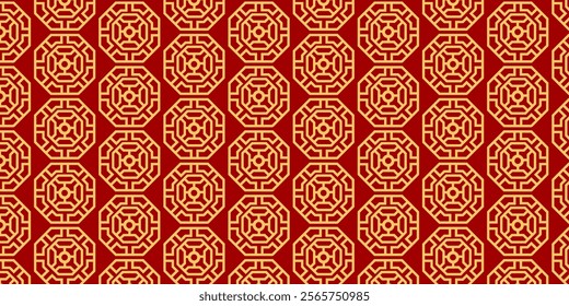 Japanese seamless pattern in oriental geometric traditional style background,Red and golden abstract pattern. Vector illustration.