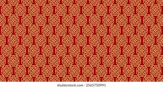 Japanese seamless pattern in oriental geometric traditional style background,Red and golden abstract pattern. Vector illustration.