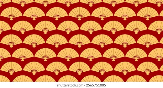 Japanese seamless pattern in oriental geometric traditional style background,Red and golden abstract pattern. Vector illustration.